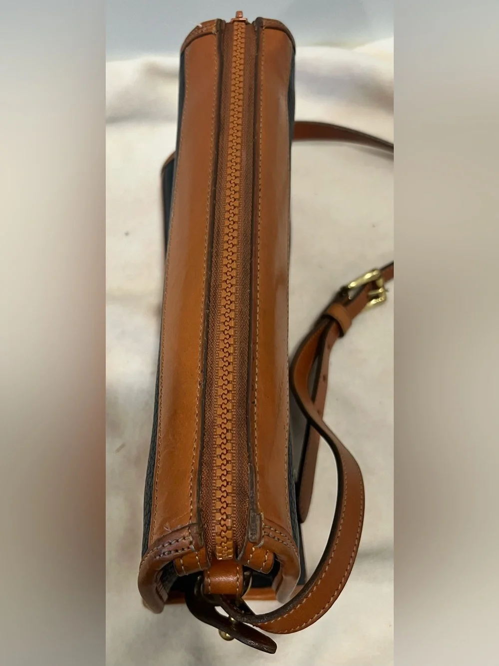 Vintage Dooney & Bourke Navy and Brown Two-Tone AWL Bag